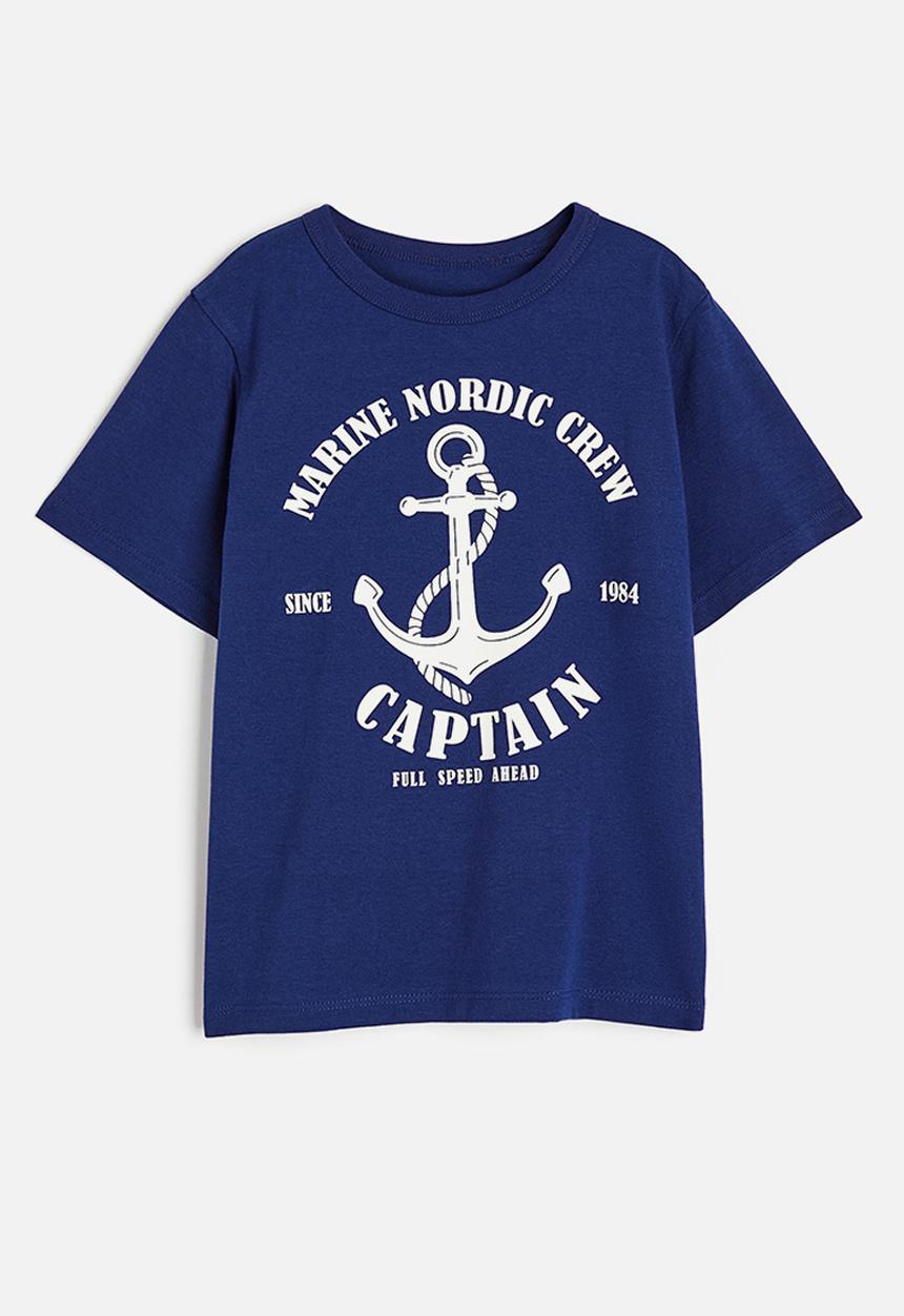 H&M - Printed cotton T-shirt - dark blue marine nordic crew 