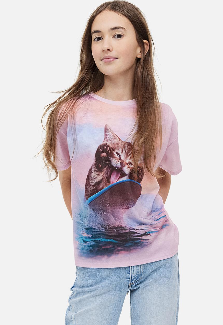 H&M - Oversized t-shirt - mauve / surfer cat 