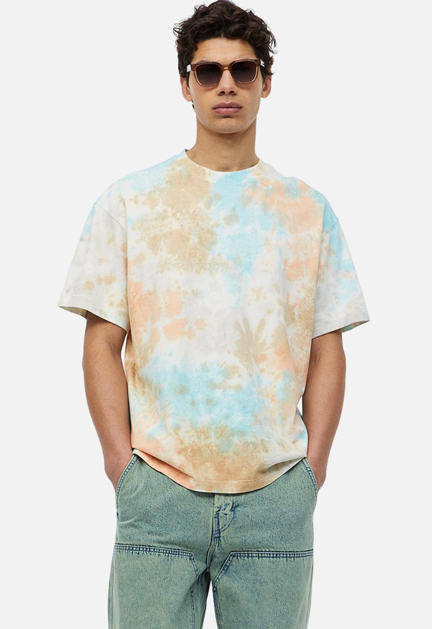 H&M - Relaxed fit patterned cotton T-shirt - light blue