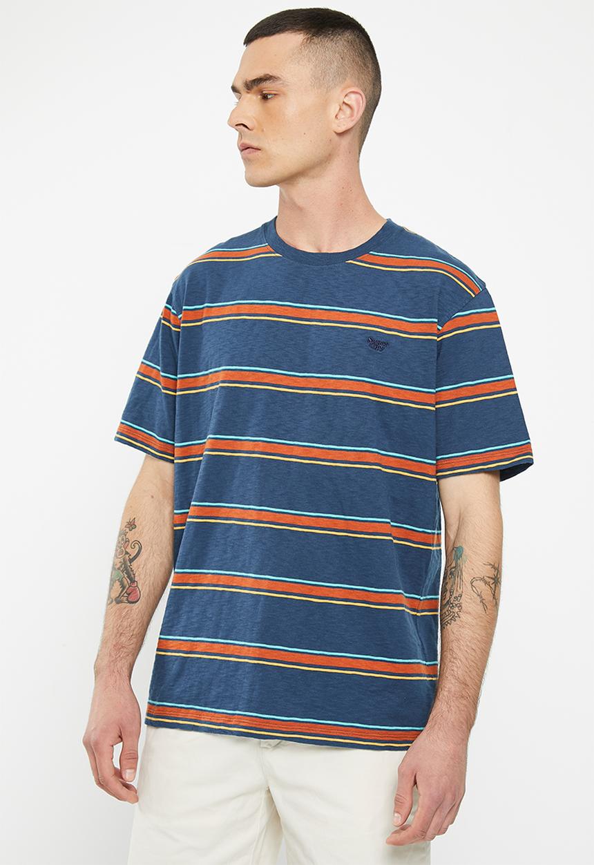 Superdry. - Vintage textured stripe tee - blue bottle stripe