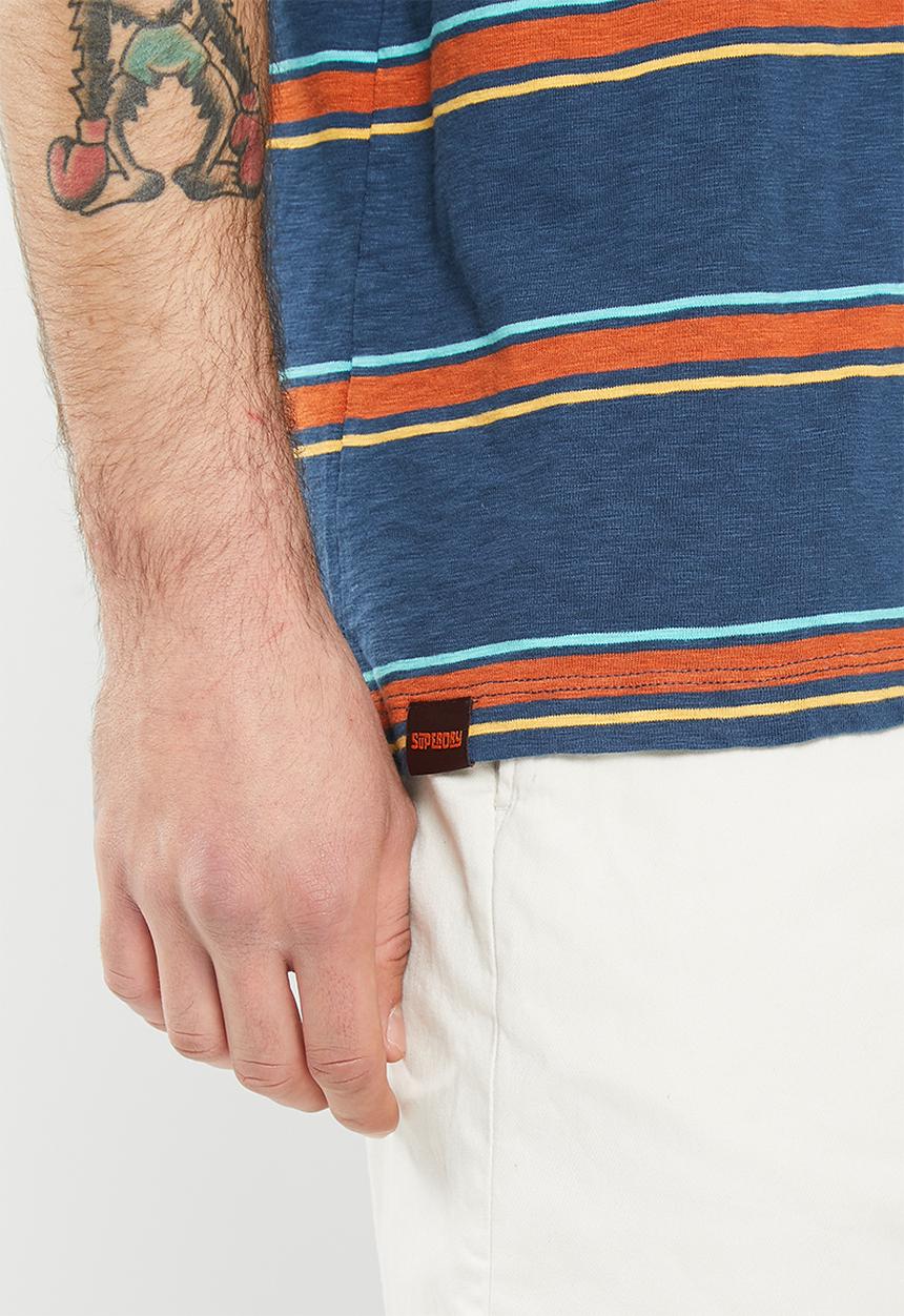 Superdry. - Vintage textured stripe tee - blue bottle stripe