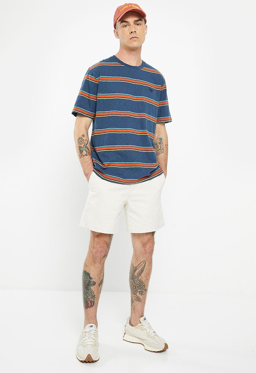 Superdry. - Vintage textured stripe tee - blue bottle stripe