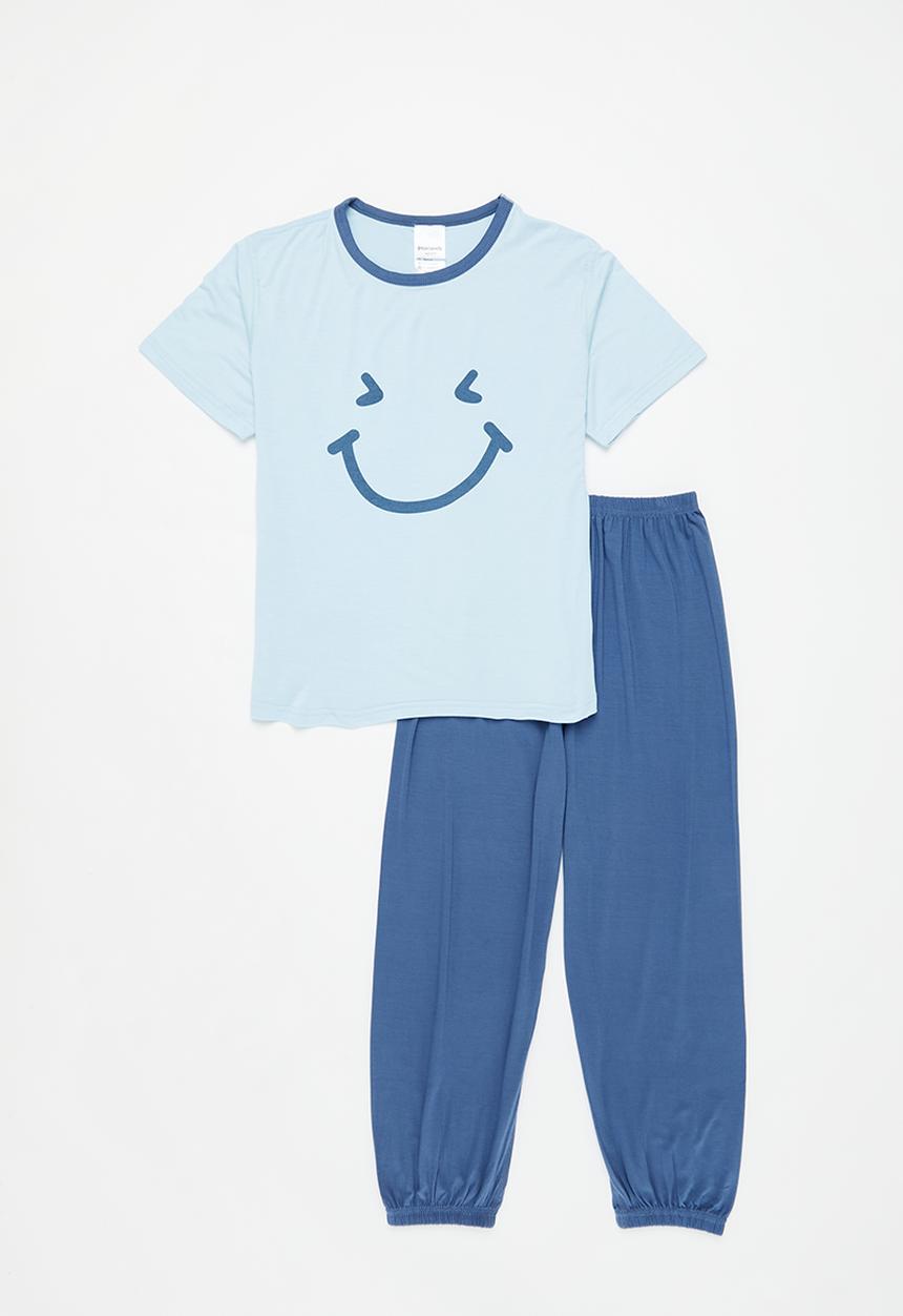 Pop Candy - Boys smiley  pj set - blue 