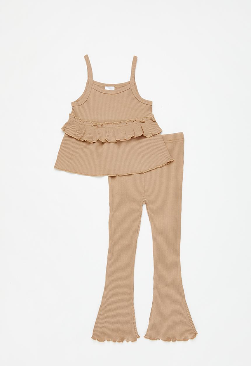 Pop Candy - Girls frill top and bottom set - sand