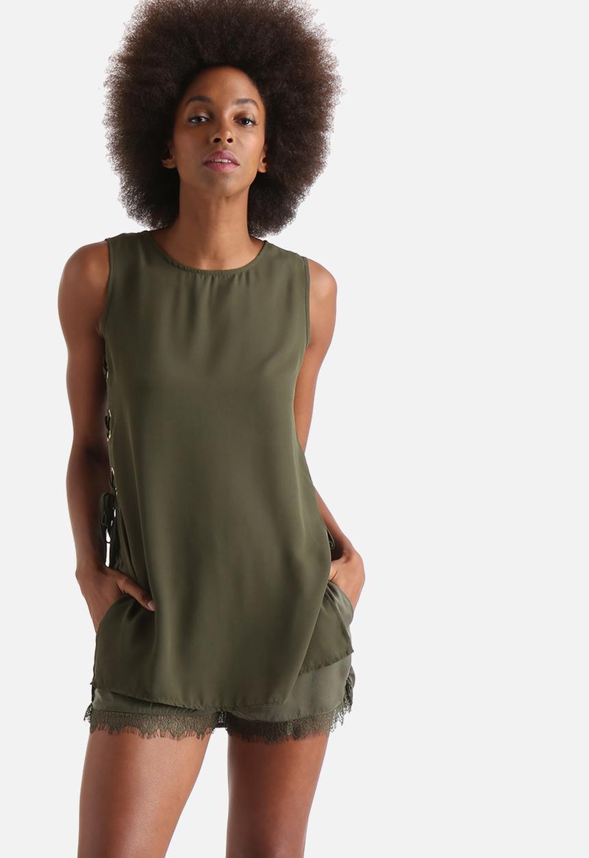 Influence. - Longline Vest With Eyelet Lace Up Side Splits