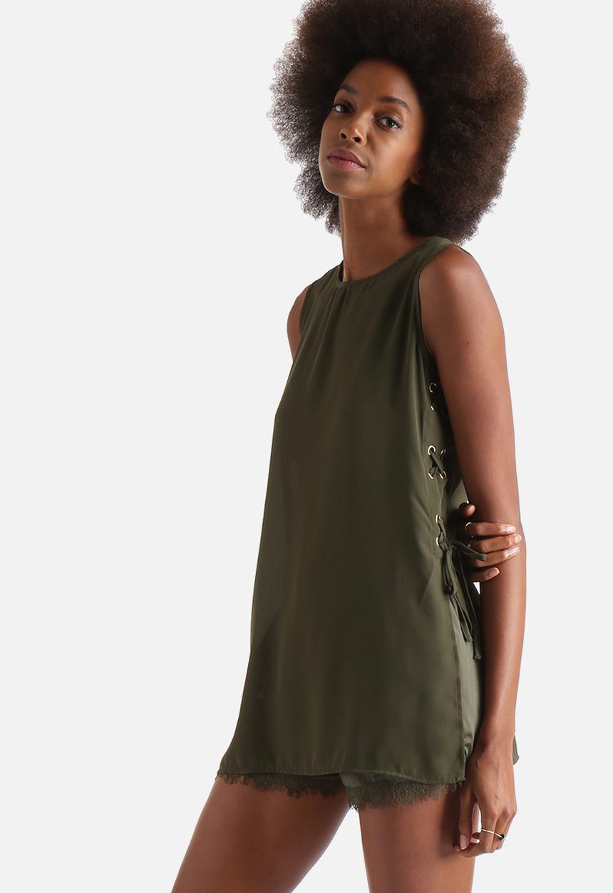 Influence. - Longline Vest With Eyelet Lace Up Side Splits