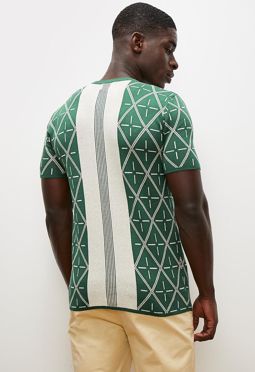 Lark & Crosse - Pattern knit tee - green & stone