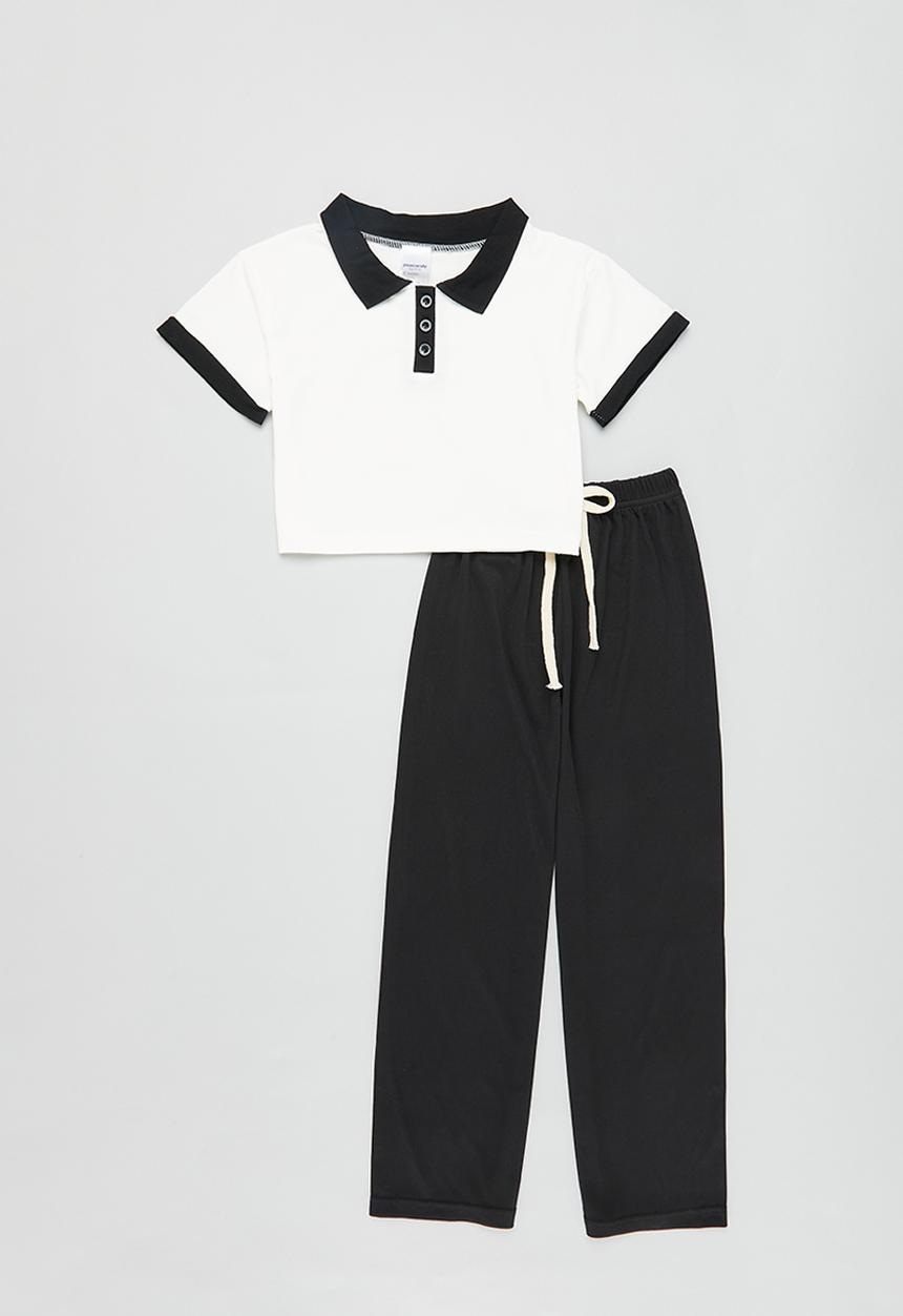 Pop Candy - Girls golf shirt and pants set - black and white