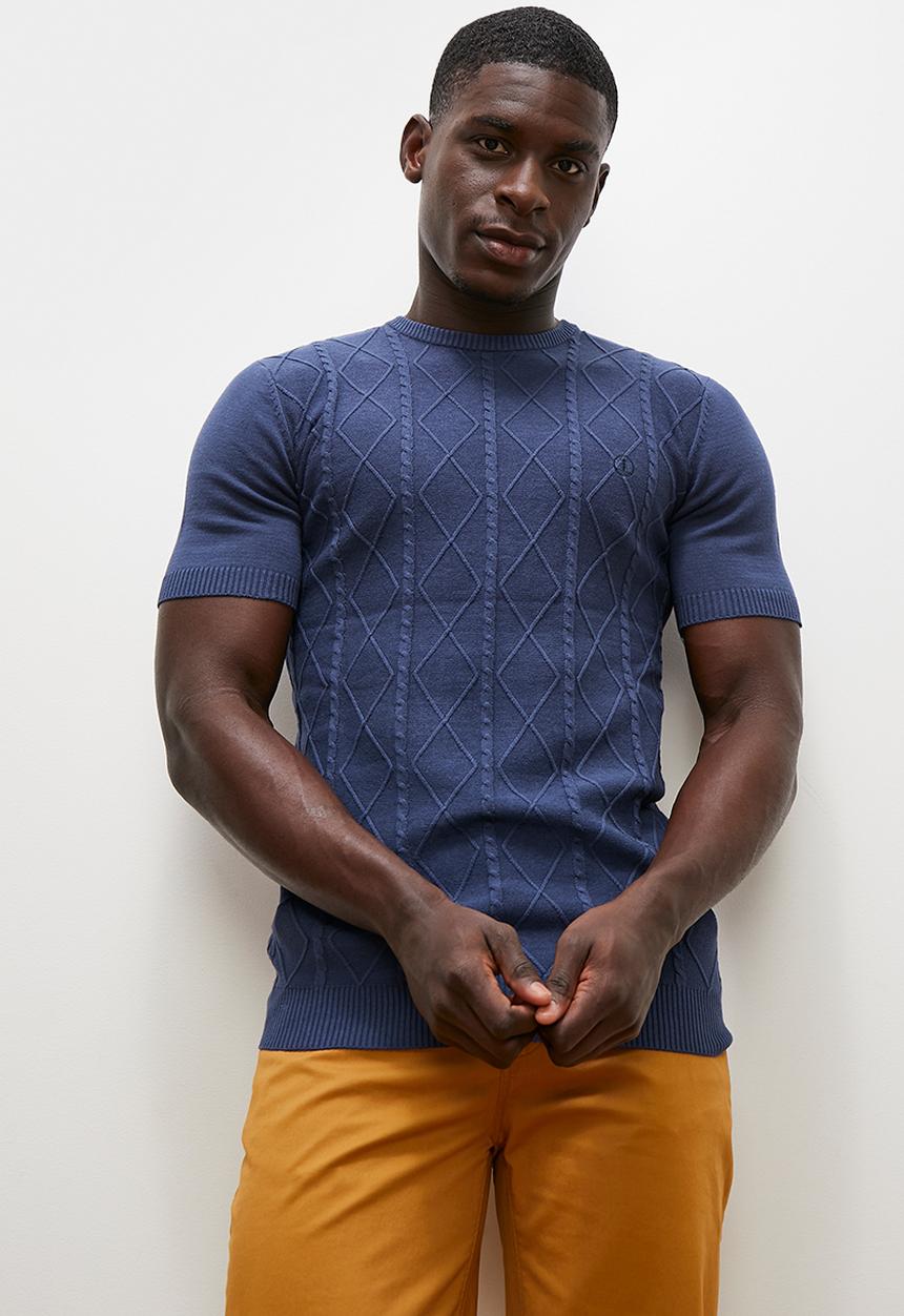 Lark & Crosse - Jacquard knit high neck tee - blue
