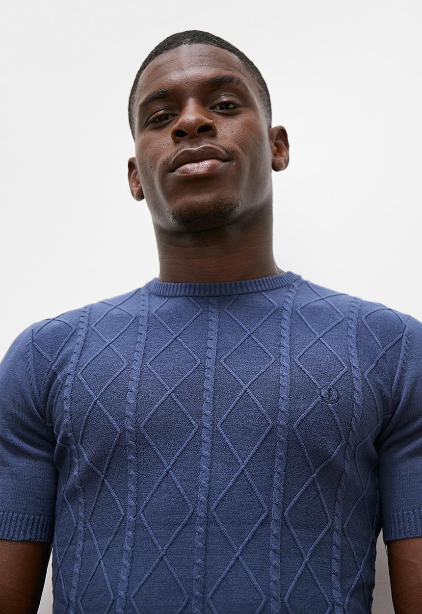 Lark & Crosse - Jacquard knit high neck tee - blue