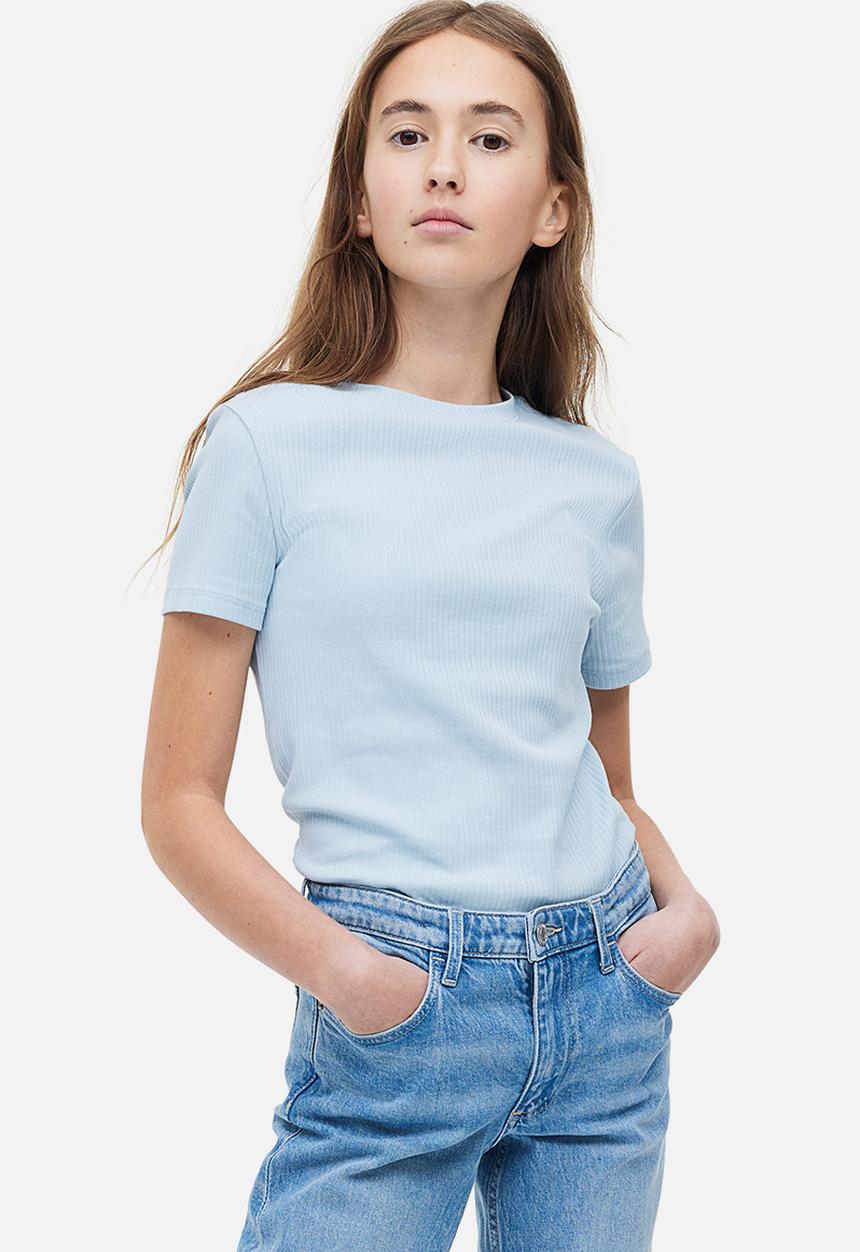 H&M - Ribbed cotton jersey top - light blue