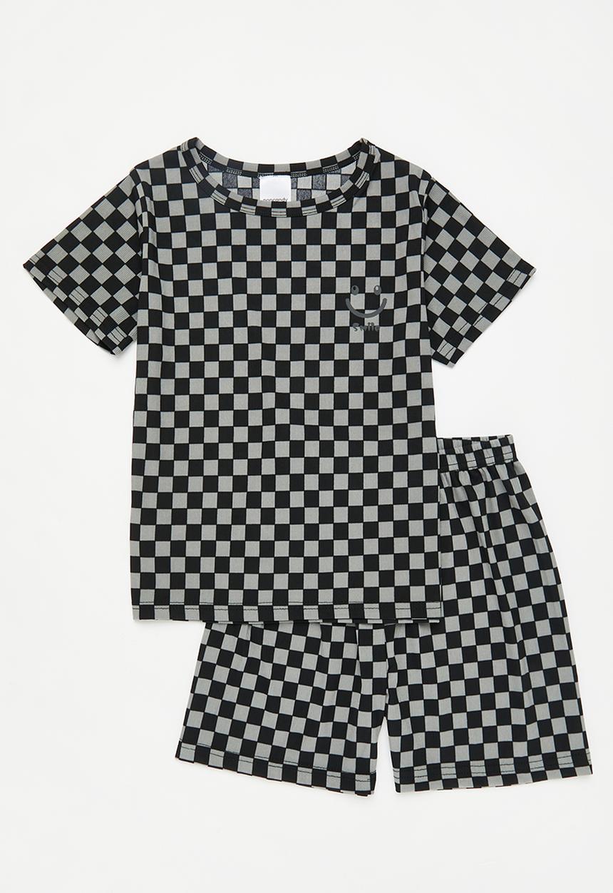Pop Candy - Boys checkerboard pj set - black