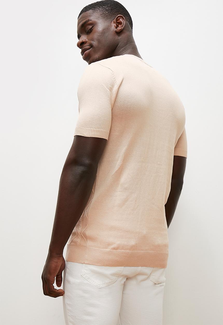 Lark & Crosse - Jacquard knit high neck tee - stone