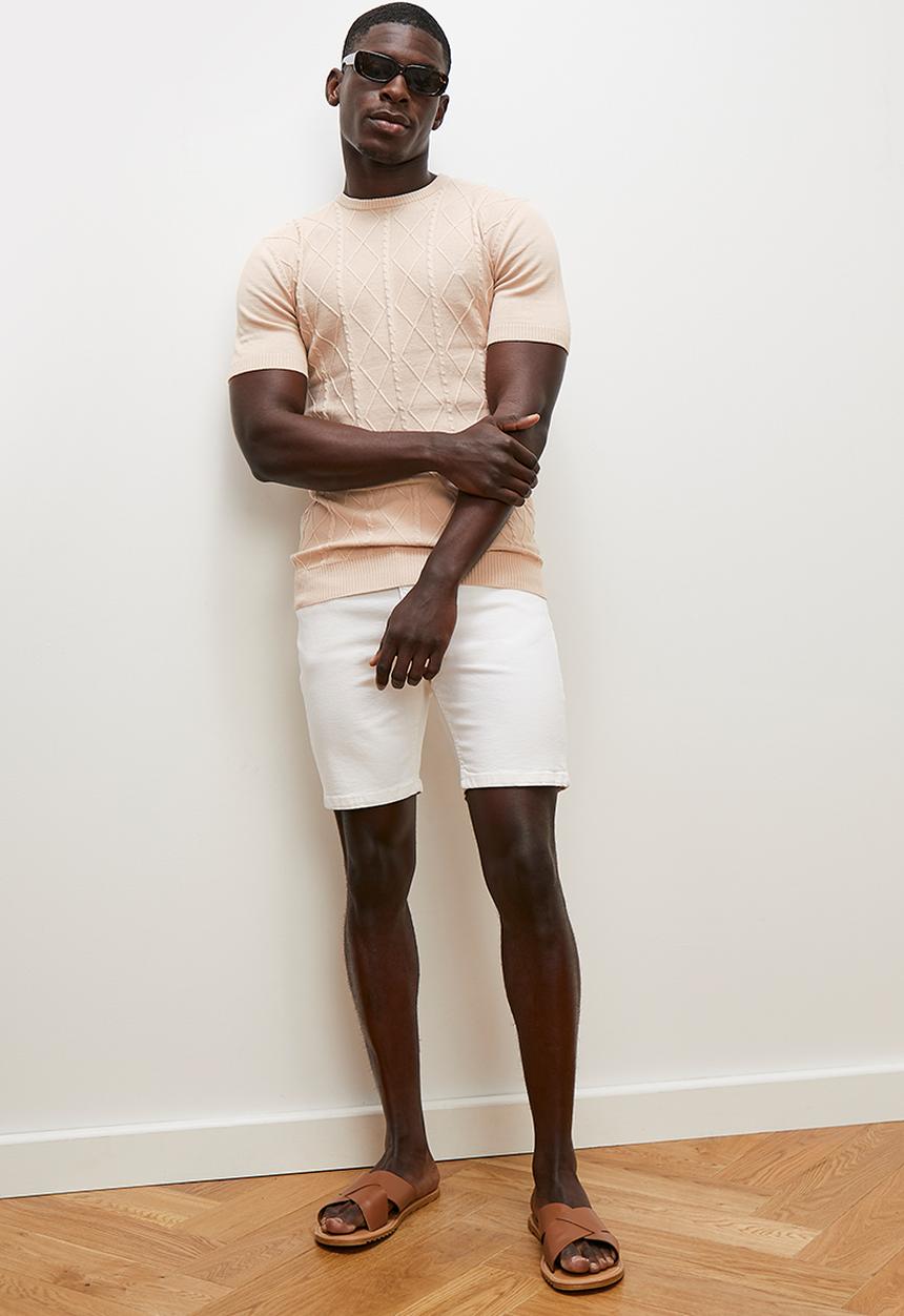 Lark & Crosse - Jacquard knit high neck tee - stone