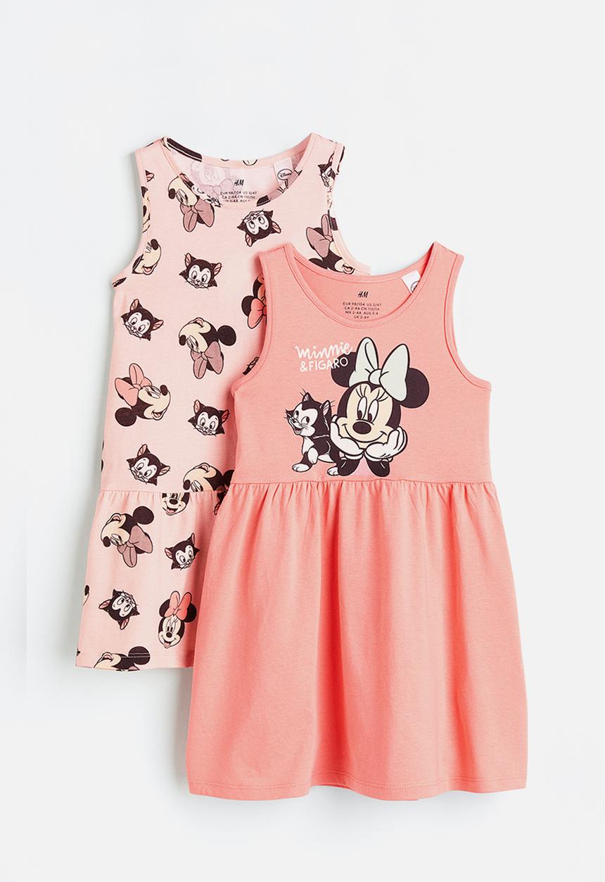 H&M - 2 Pack printed cotton dresses - coral minnie mouse