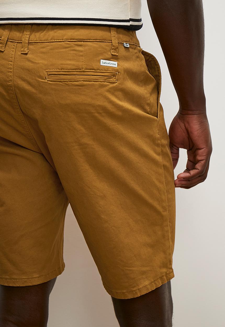 Lark & Crosse - Mpho flat front peached chinos - mid brown