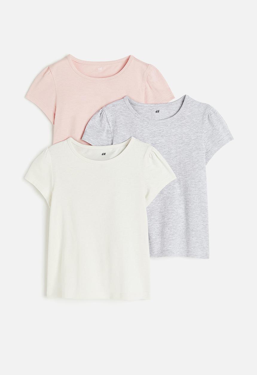 H&M - 3 Pack puff-sleeved tops - light grey marl & light pink