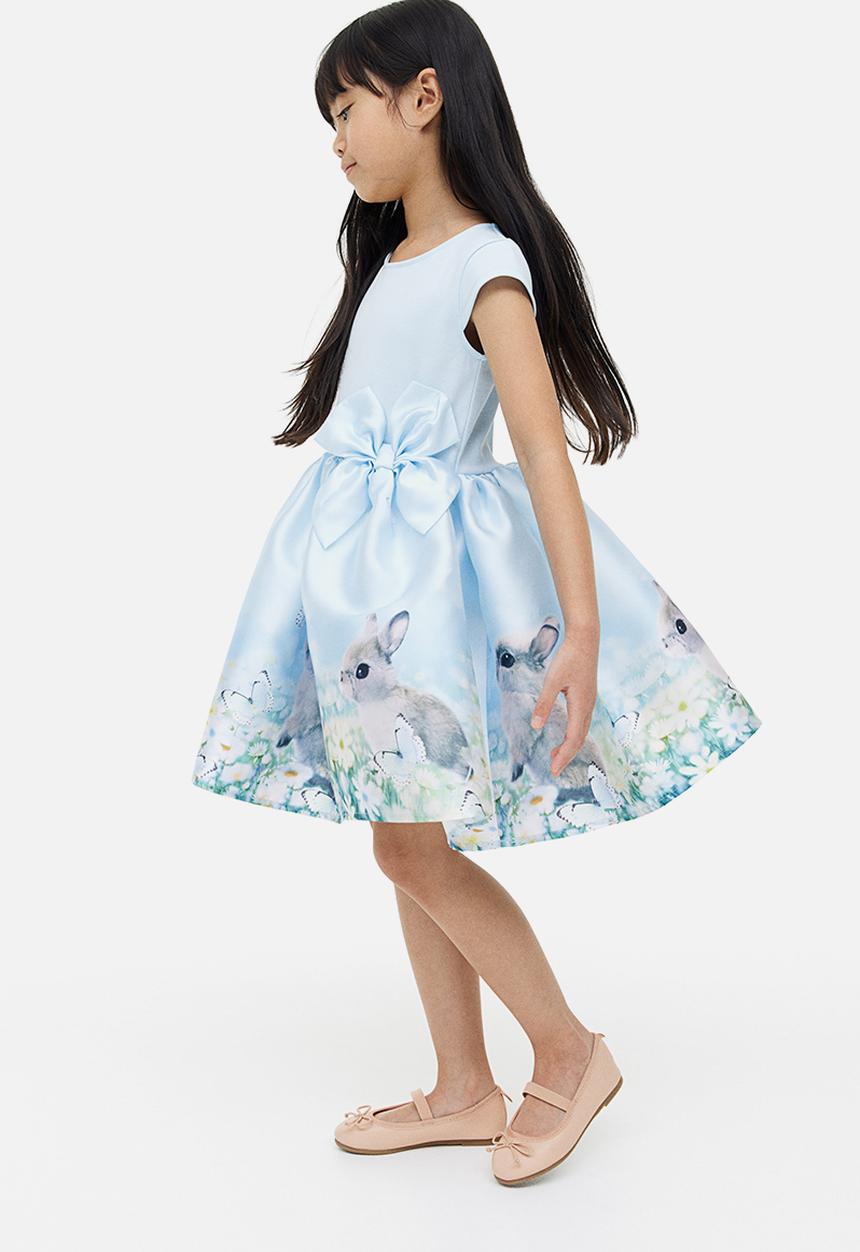 H&M - Flared-skirt dress - light blue rabbits 