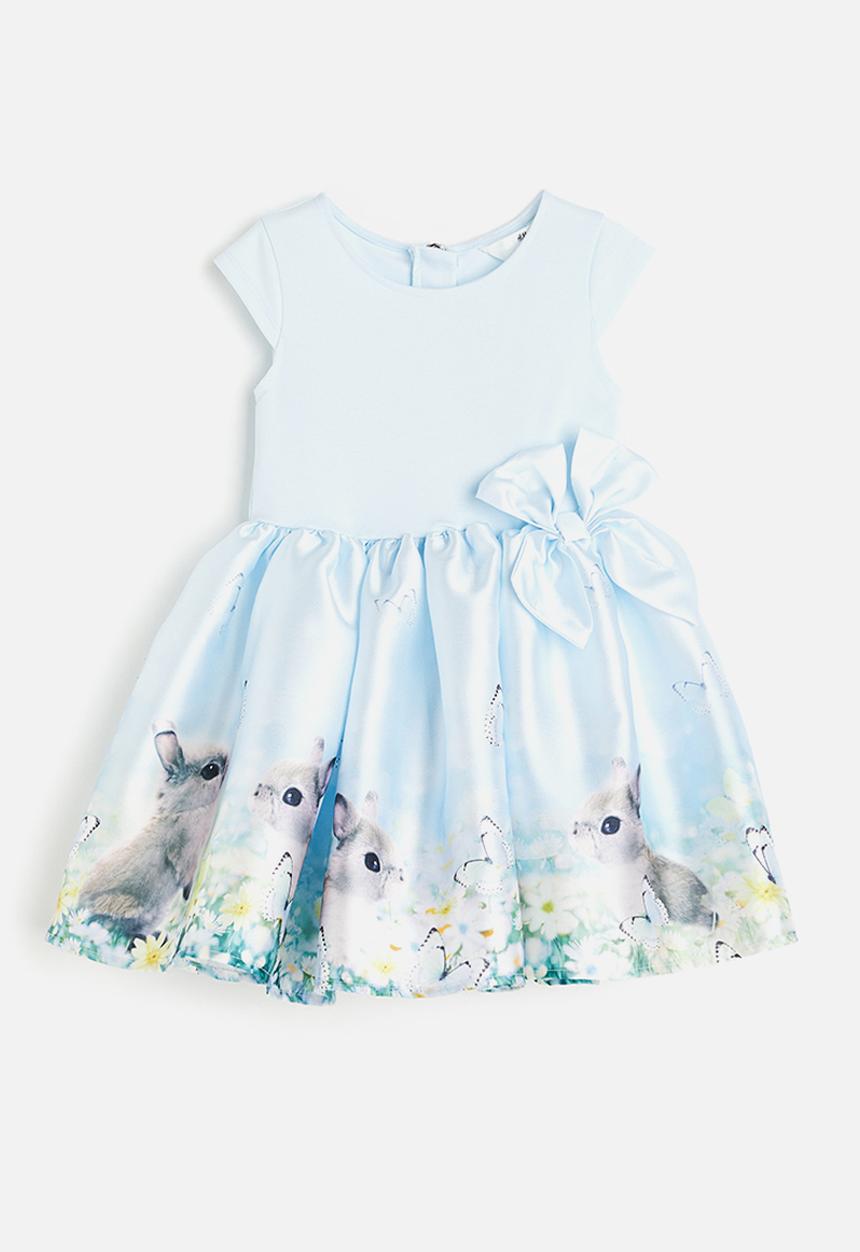 H&M - Flared-skirt dress - light blue rabbits 