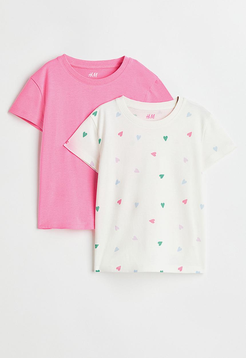 H&M - 2-Pack cotton T-shirts - pink hearts