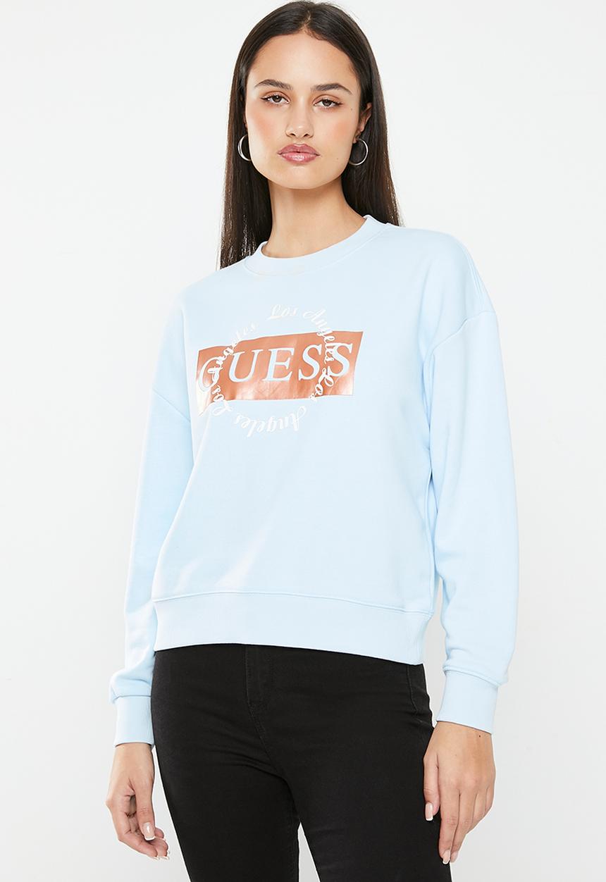 GUESS - Long sleeve cn round logo sweatshirt - helium