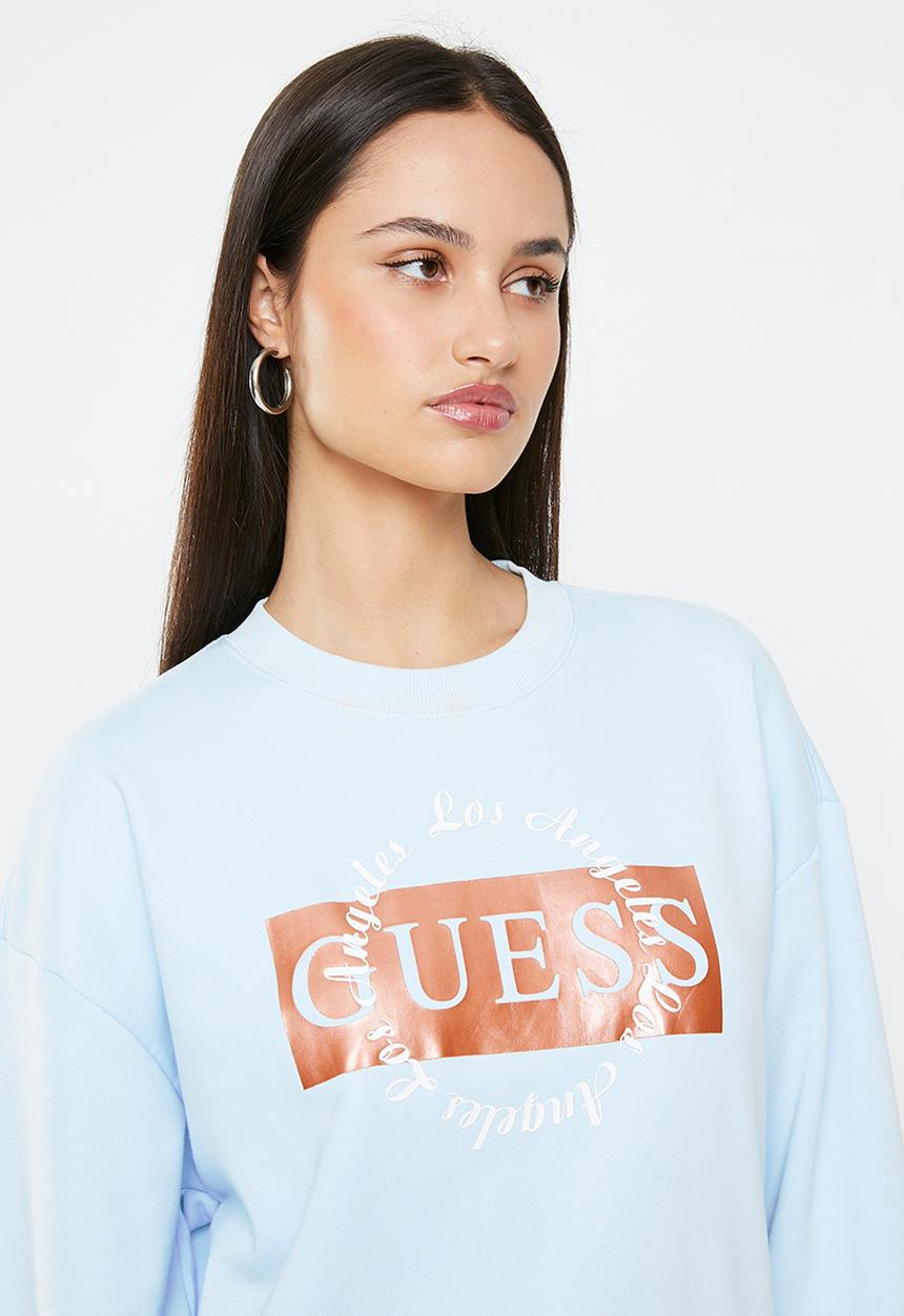 GUESS - Long sleeve cn round logo sweatshirt - helium