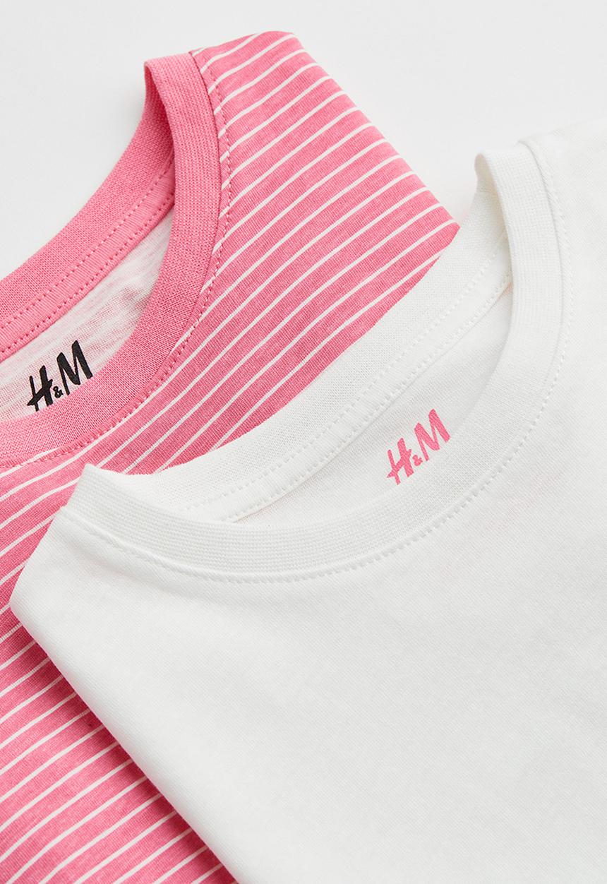 H&M - 2-Pack cotton T-shirts - pink striped 