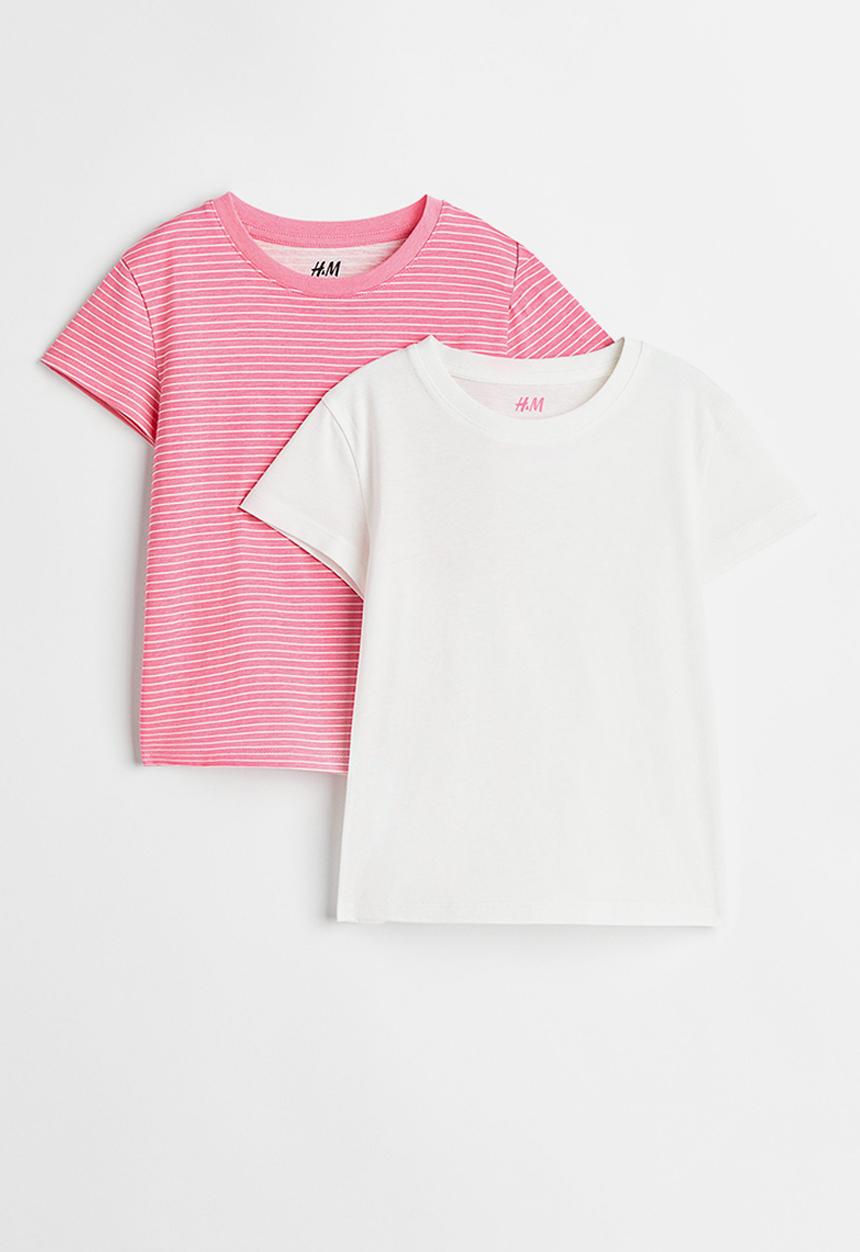 H&M - 2-Pack cotton T-shirts - pink striped 