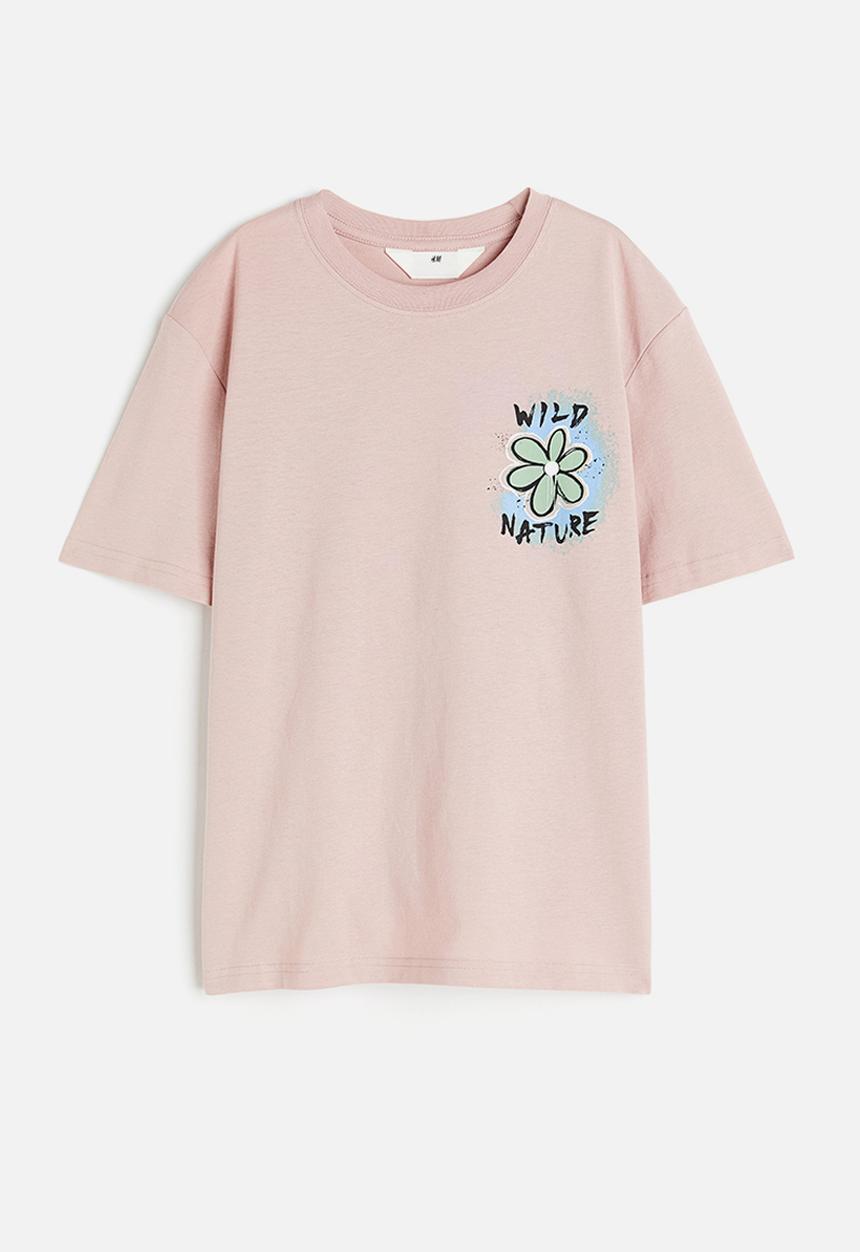 H&M - Printed jersey T-shirt - dusky pink flower 