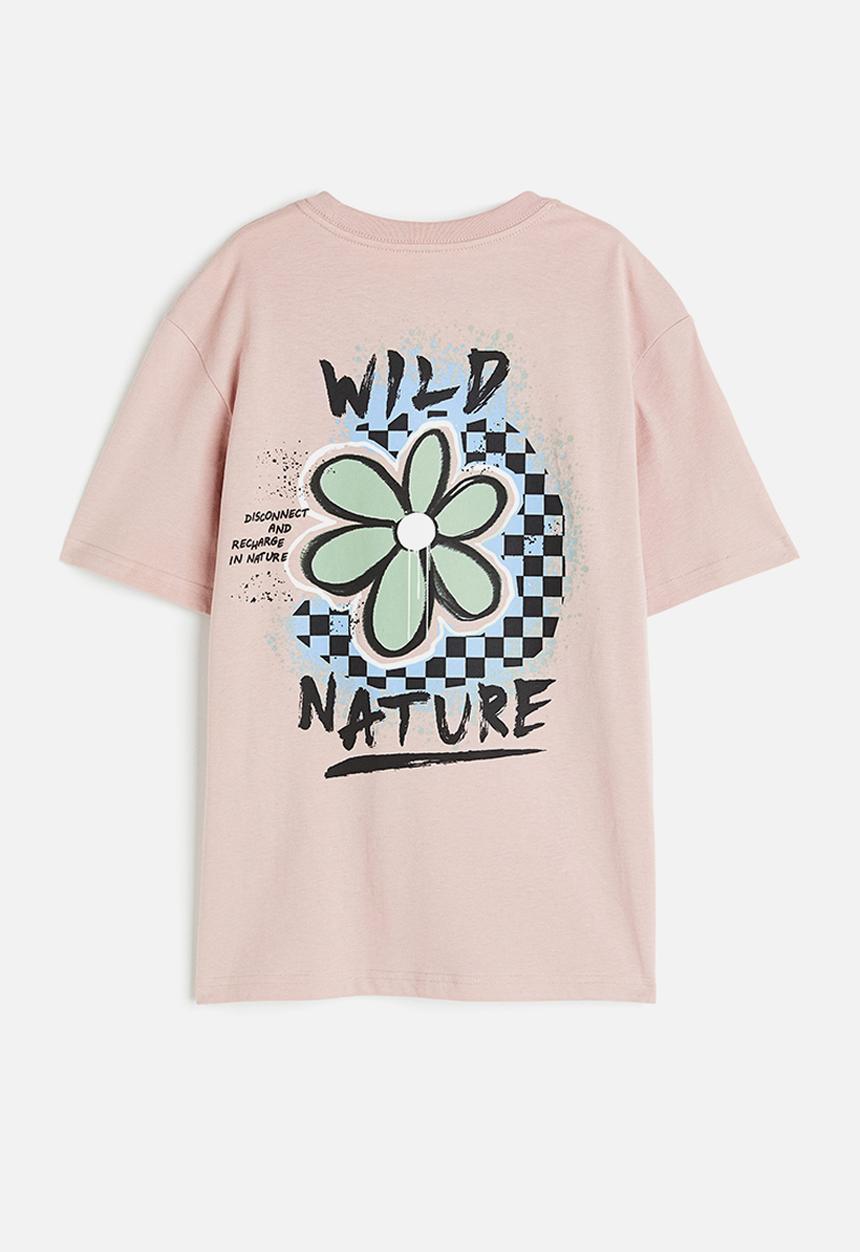 H&M - Printed jersey T-shirt - dusky pink flower 