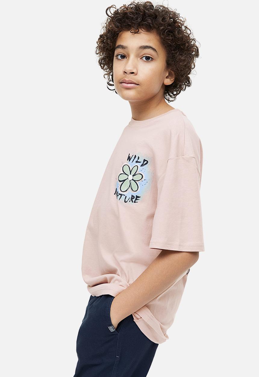H&M - Printed jersey T-shirt - dusky pink flower 