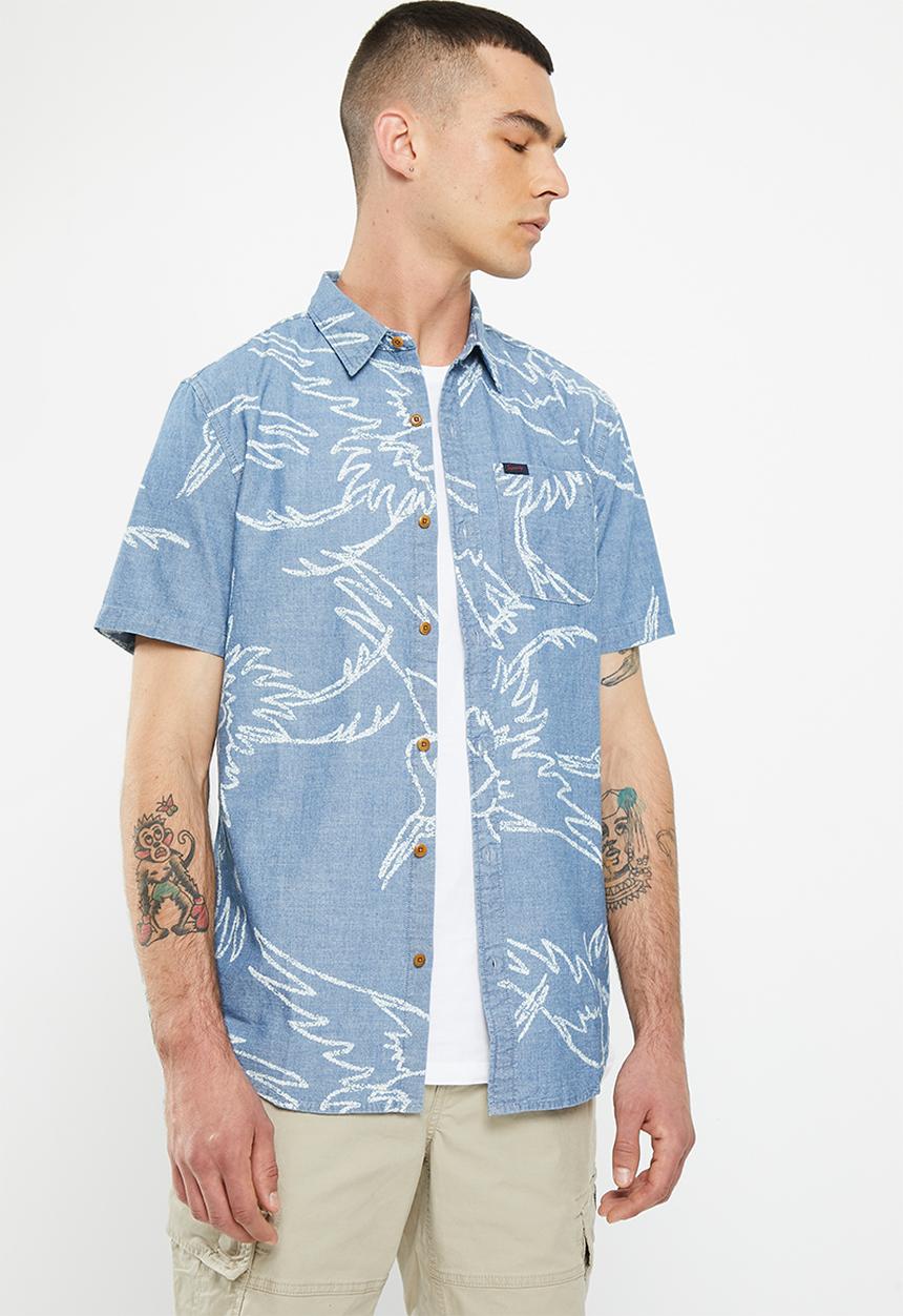Superdry. - Vintage loom short sleeve shirt - heavy wash crane