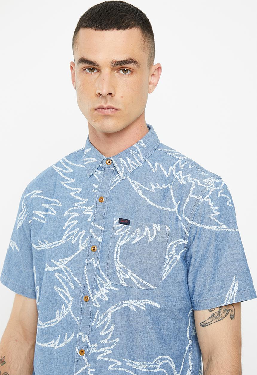 Superdry. - Vintage loom short sleeve shirt - heavy wash crane