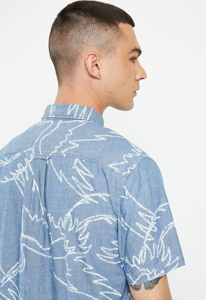 Superdry. - Vintage loom short sleeve shirt - heavy wash crane