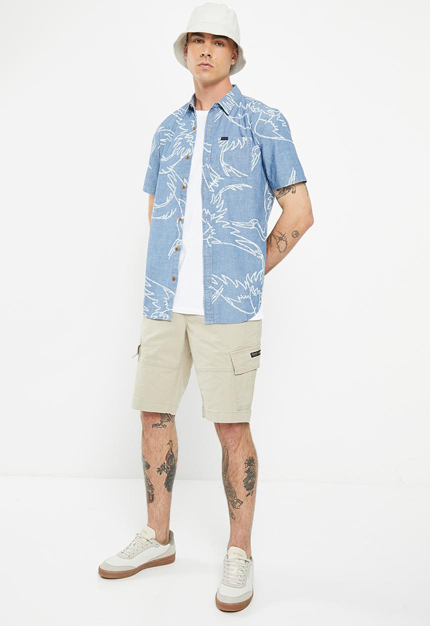 Superdry. - Vintage loom short sleeve shirt - heavy wash crane