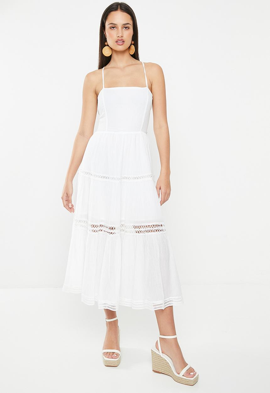 GUESS - Sleeveless lace up long dress - pure white