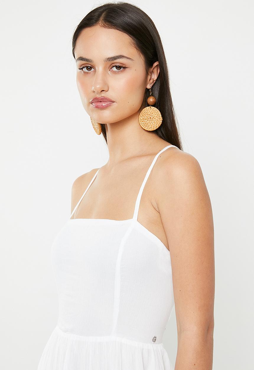 GUESS - Sleeveless lace up long dress - pure white