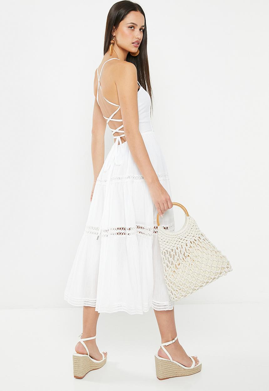 GUESS - Sleeveless lace up long dress - pure white