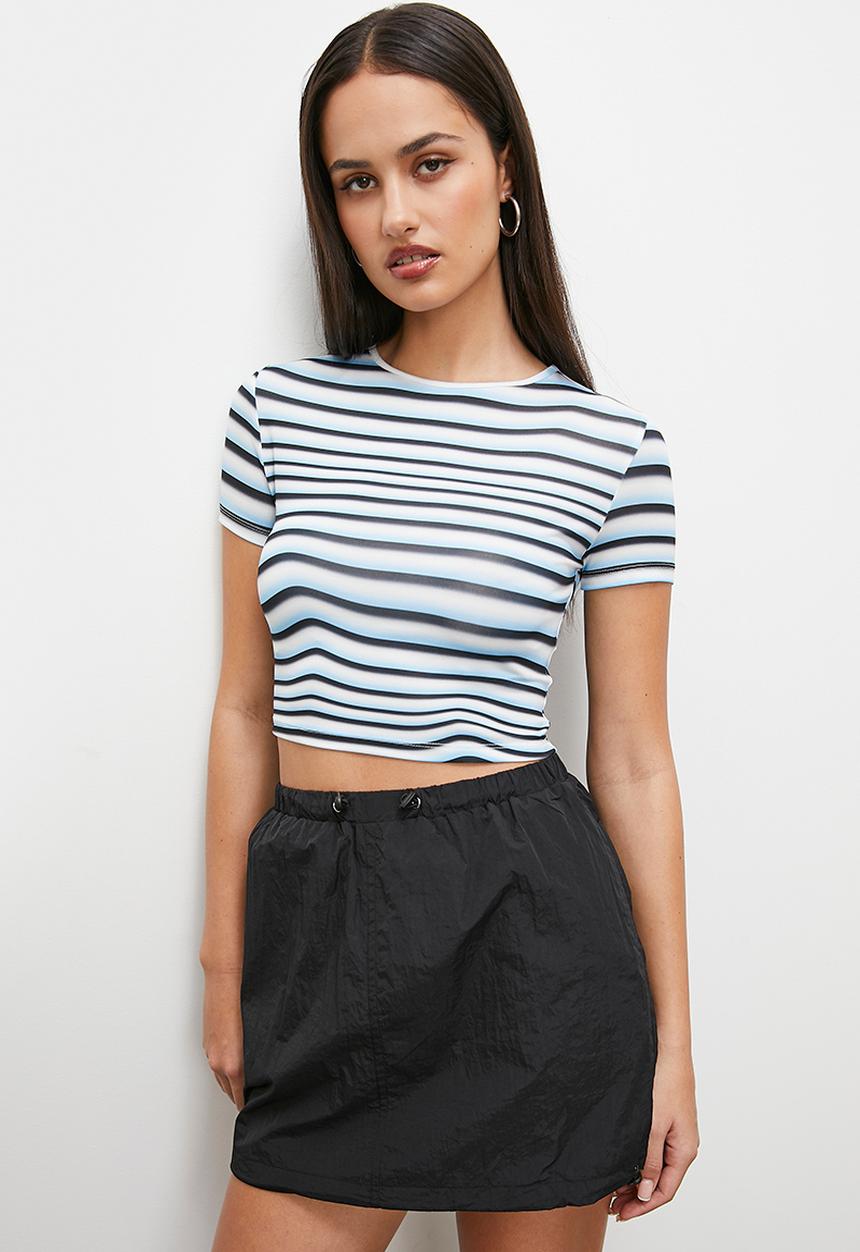 Blake - Painterly printed baby tee - distorted stripe