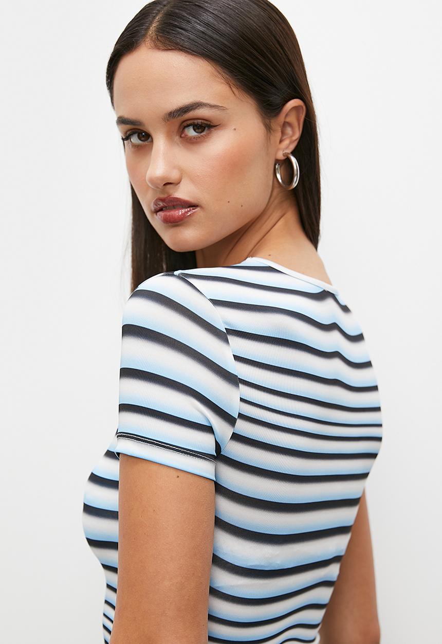 Blake - Painterly printed baby tee - distorted stripe