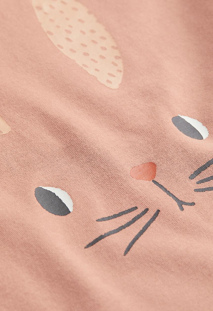 H&M - Puff-sleeved jersey top - beige-pink rabbit 
