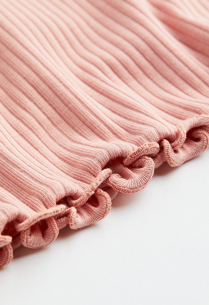 H&M - Short-sleeved ribbed top - powder pink