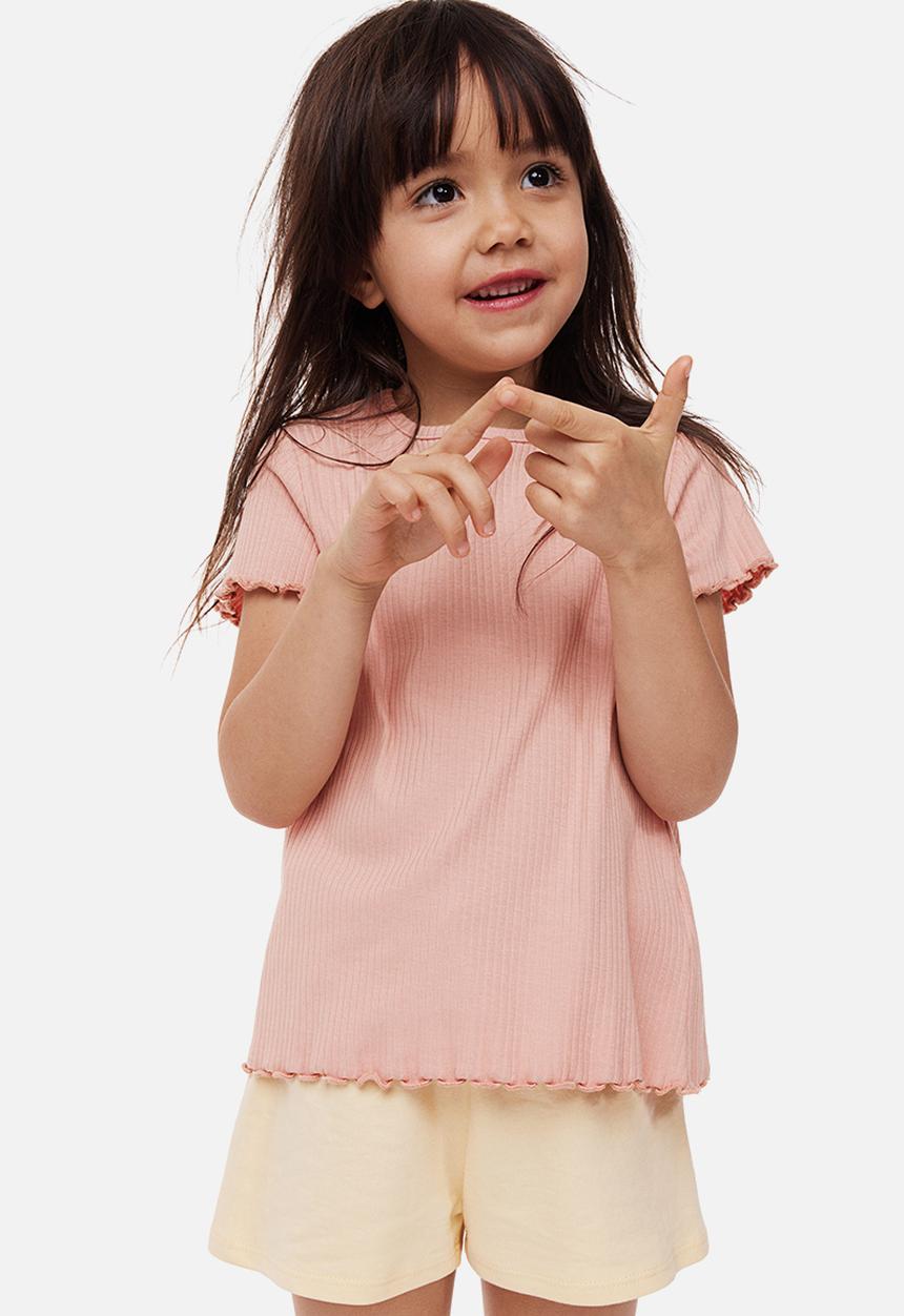 H&M - Short-sleeved ribbed top - powder pink