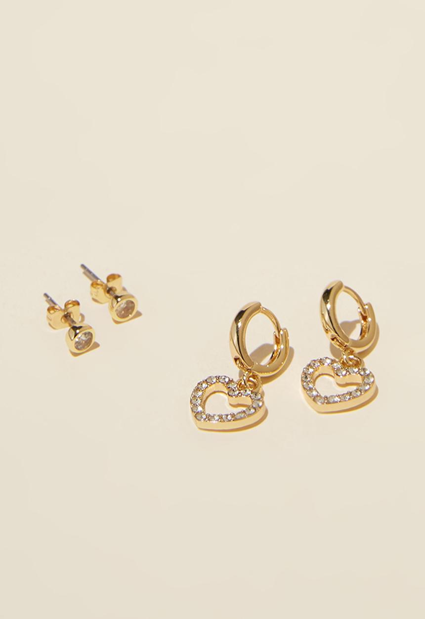 Rubi - 2 Pack small earring - gold plated dia heart