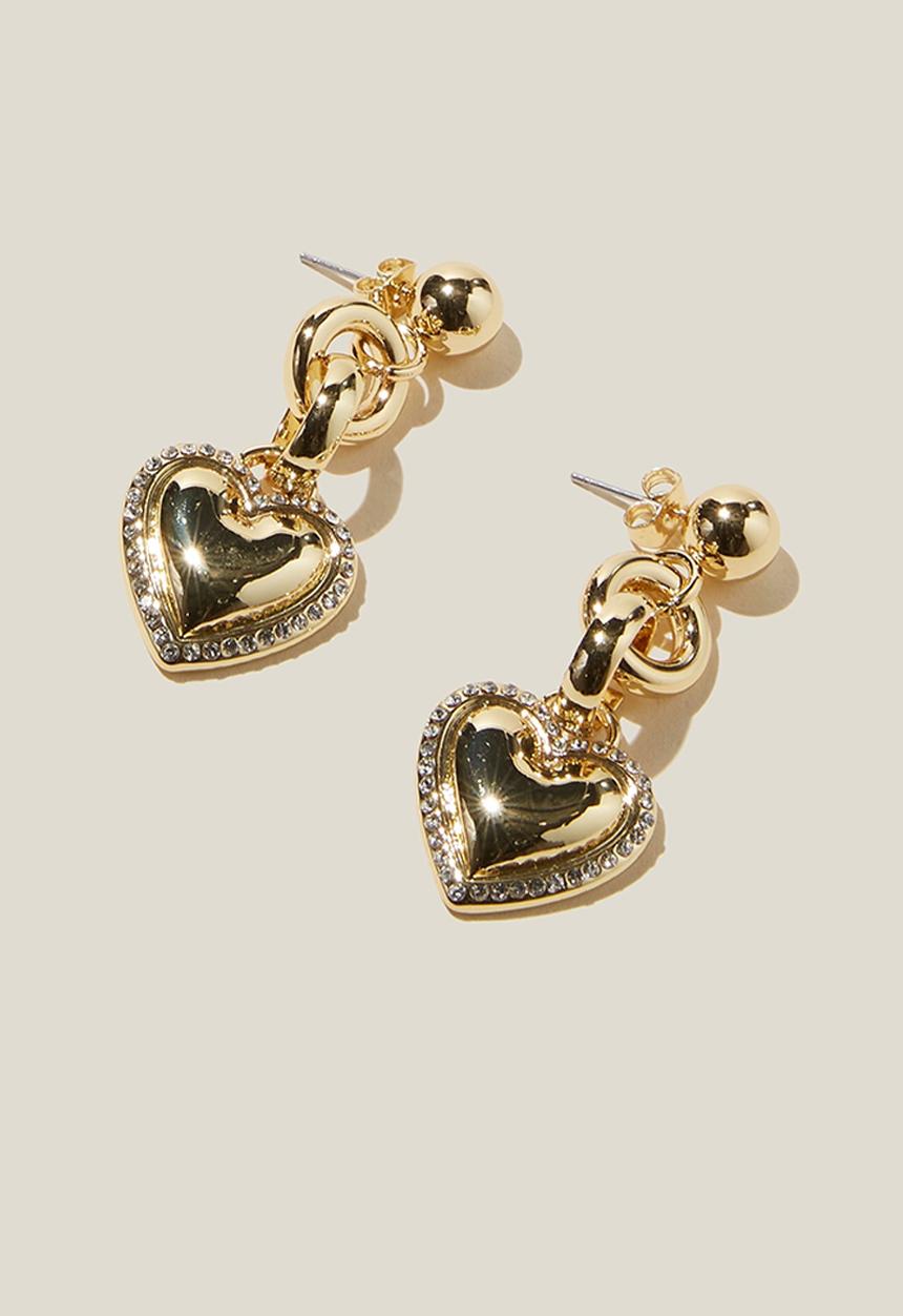 Rubi - Mid charm earring - gold plated heart links