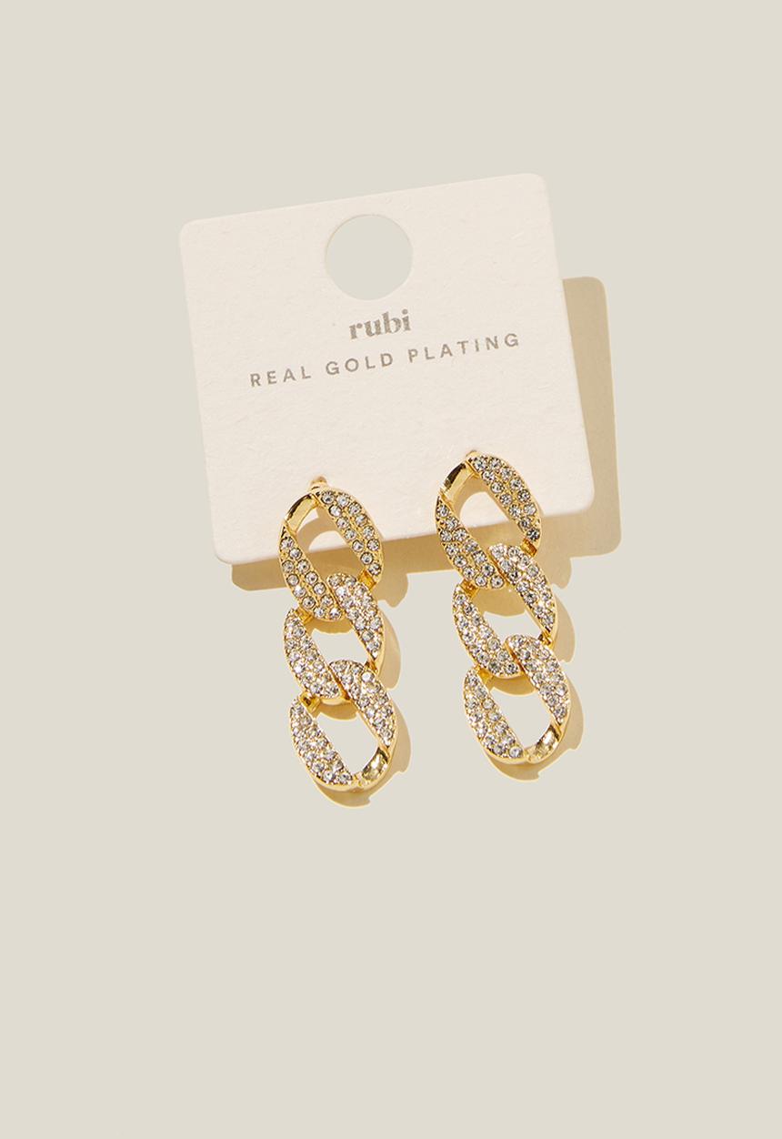 Rubi - Mid charm earring - gold plated chain link diamante