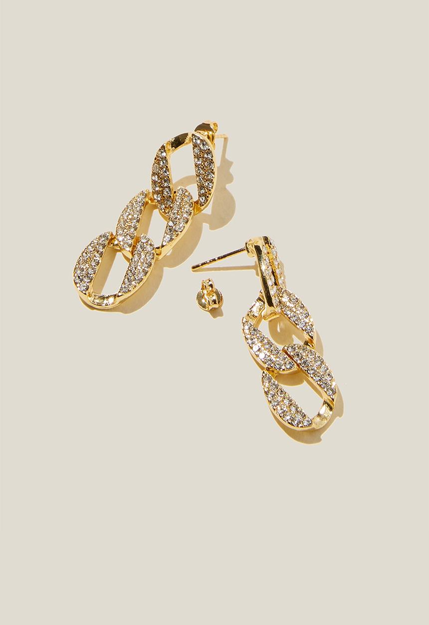 Rubi - Mid charm earring - gold plated chain link diamante