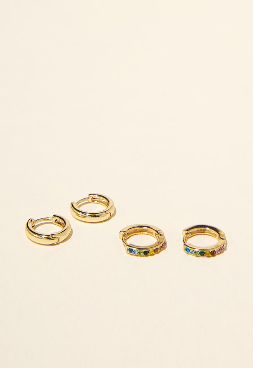 Rubi - Huggie hoop earring - gold plated rainbow diamante