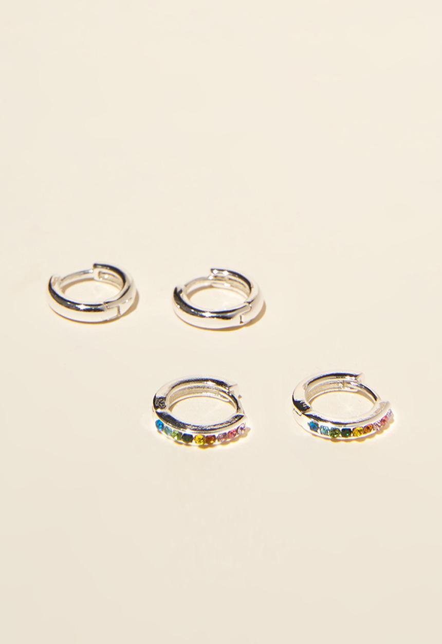 Rubi - Huggie hoop earring - sterling silver plated rainbow diamante
