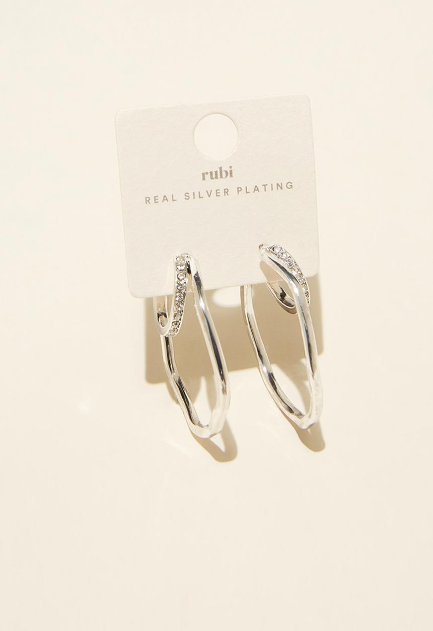 Rubi - Large hoop earring - antique sterling silver plated dia squiggle